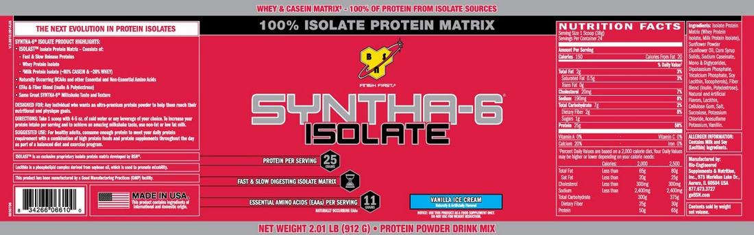 BSN Syntha-6 Isolate, Vanilla Ice Cream, 2 lbs