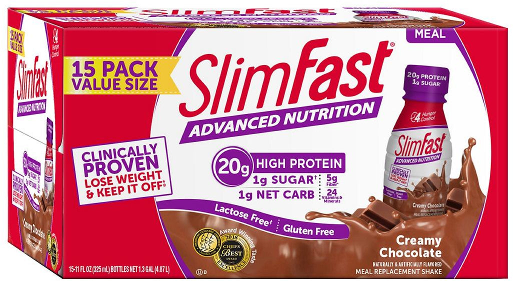 SlimFast Advanced Nutrition Creamy Chocolate Shake, Value Pack, 15 x 11 oz