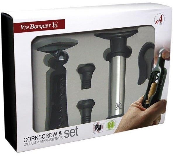 Vin Bouquet Corkscrew & Vacuum Pump Set, 4 ct