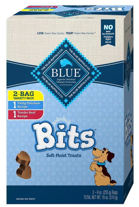 Blue Bits Soft-Moist Chicken & Beef Dog Training Treats, Variety Pack, 2 x 9 oz