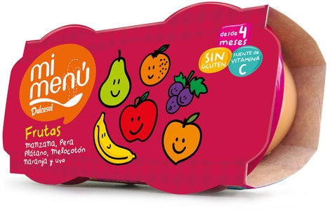 Dulcesol Mi Menu Compote, Multi Fruits Seleccion of Apple, Pear, Banana, Peach, Orange & Grape, 2 x 130 gr