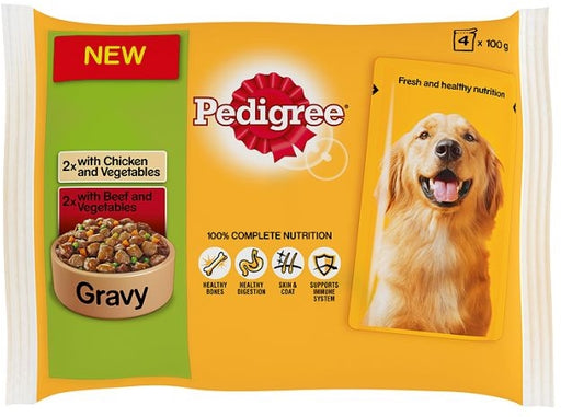 Pedigree Gravy Variety Dog Food Pouches, 100% Complete Nutrition, 4 x 100 gr