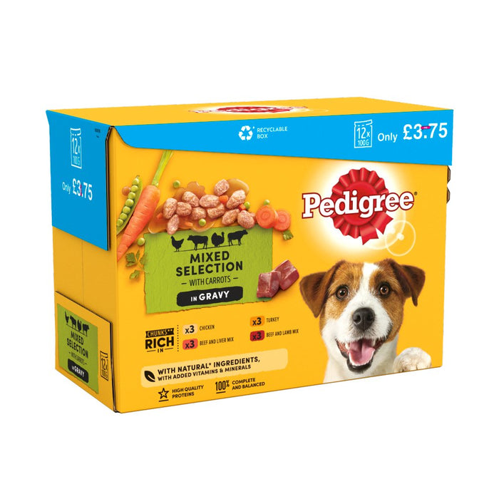 Pedigree Adult Mixed Selection With Carrots In Gravy Wet Dog Food , 12 x 100 gr