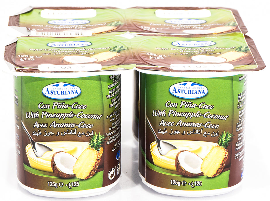 Asturiana Yogurt, Pinapple Coconut, 4 x 125 gr