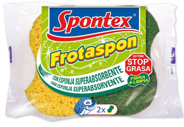 Spontex Frotaspon Super Absorbant Sponge Scourers, Stop Fat System, 2 ct
