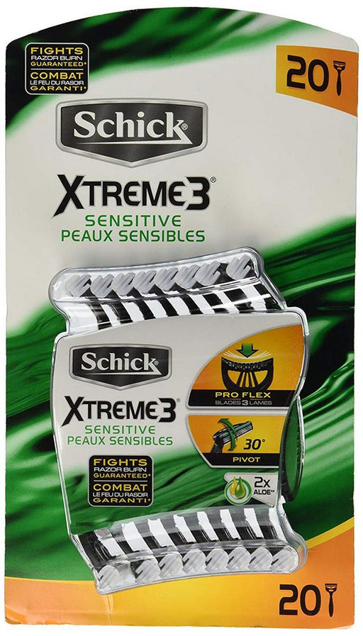 Schick Xtreme 3 Blade Sensitive Razor with Vitamin E & Aloe Value Pack, 20 ct