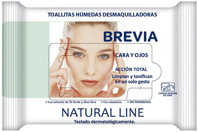 Brevia Natural Line Make Up Remover Wipes for Face and Eyes, 15 ct