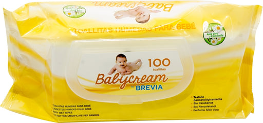 Brevia Babycream Baby Wet Wipes with Aloe Vera & Chamomille, 100 ct