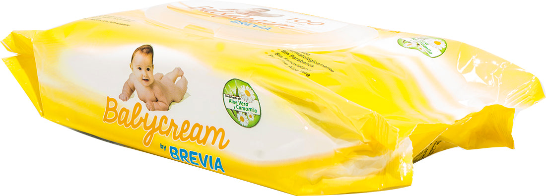 Brevia Babycream Baby Wet Wipes with Aloe Vera & Chamomille, 100 ct