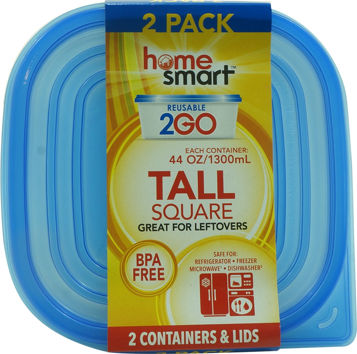 Home Smart Tall Square Plastic Containers, 4 pcs