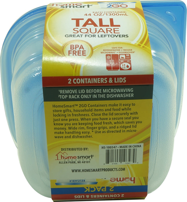 Home Smart Tall Square Plastic Containers, 4 pcs