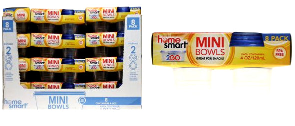 Home Smart 2GO Plastic Mini Bowls, 8 x 4 oz