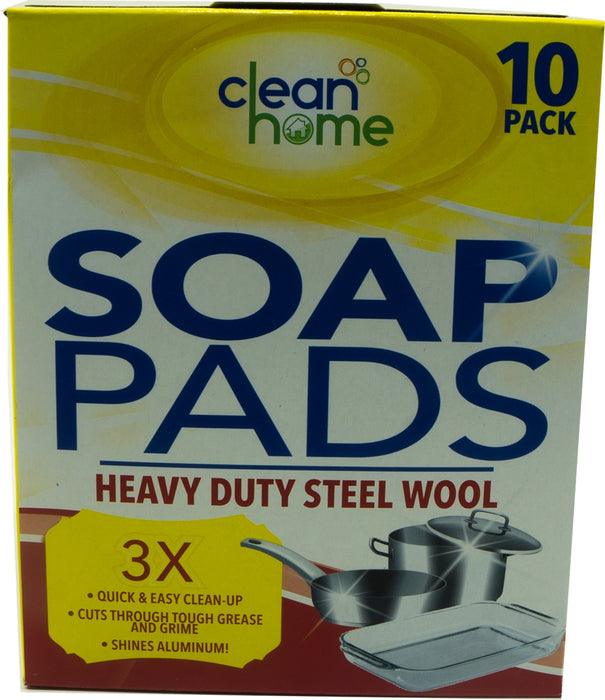 Clean Home Heavy Duty Steel Wool Soap Pads, 10 ct