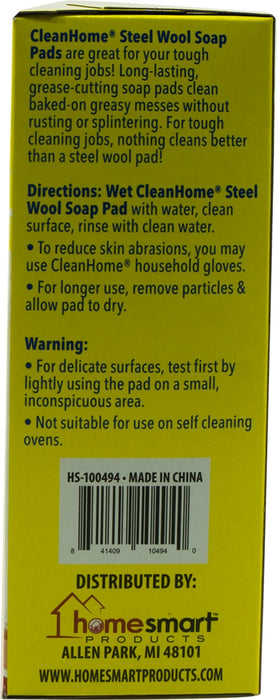 Clean Home Heavy Duty Steel Wool Soap Pads, 10 ct
