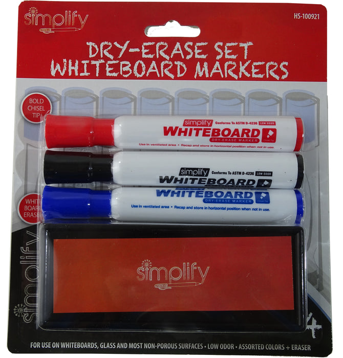 Simplify Dry-Erase Set and Whiteboard Markers, 4 pcs