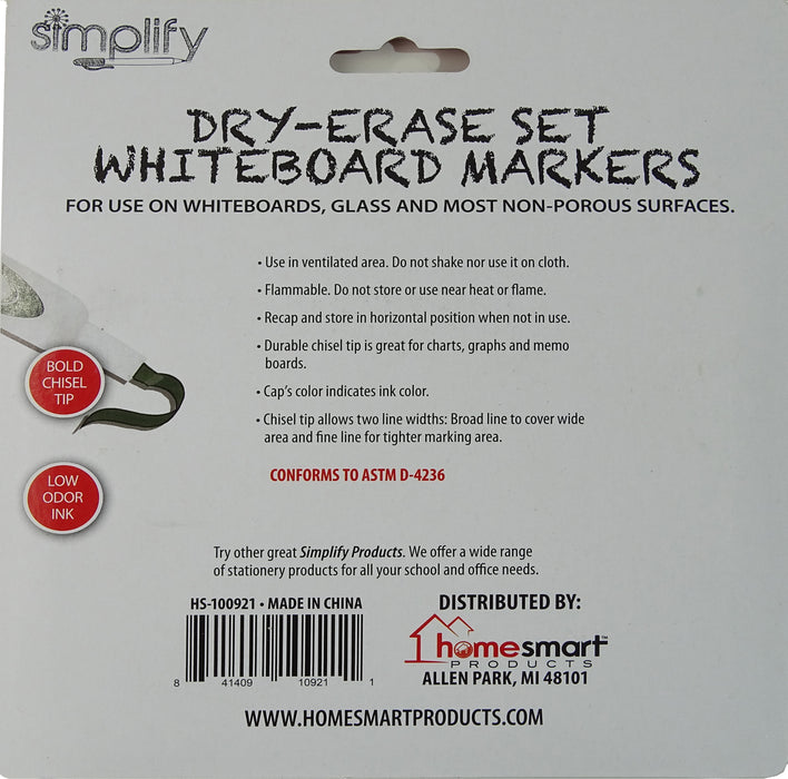 Simplify Dry-Erase Set and Whiteboard Markers, 4 pcs