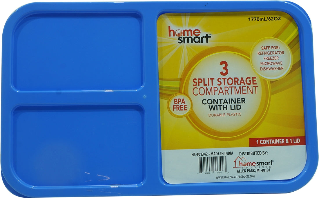 Home Smart 3 Compartment Plastic Storage Container (Specify Color at Checkout), 2 pcs