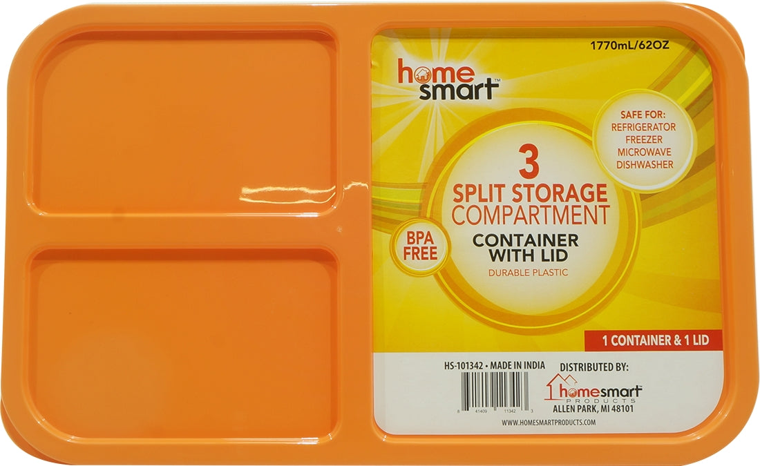Home Smart 3 Compartment Plastic Storage Container (Specify Color at Checkout), 2 pcs