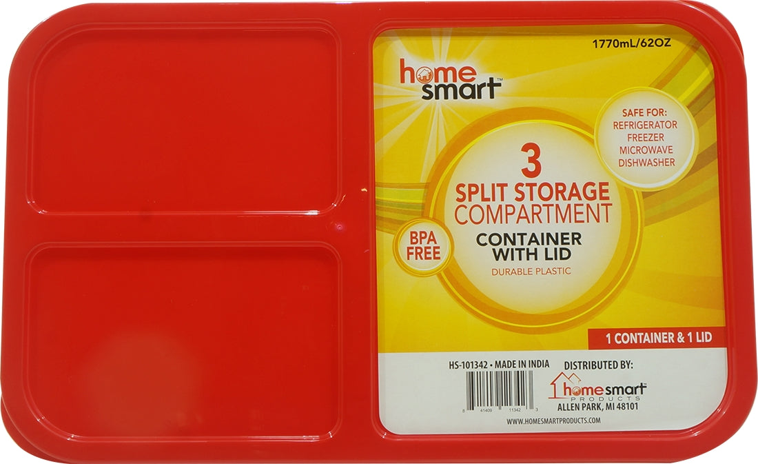 Home Smart 3 Compartment Plastic Storage Container (Specify Color at Checkout), 2 pcs