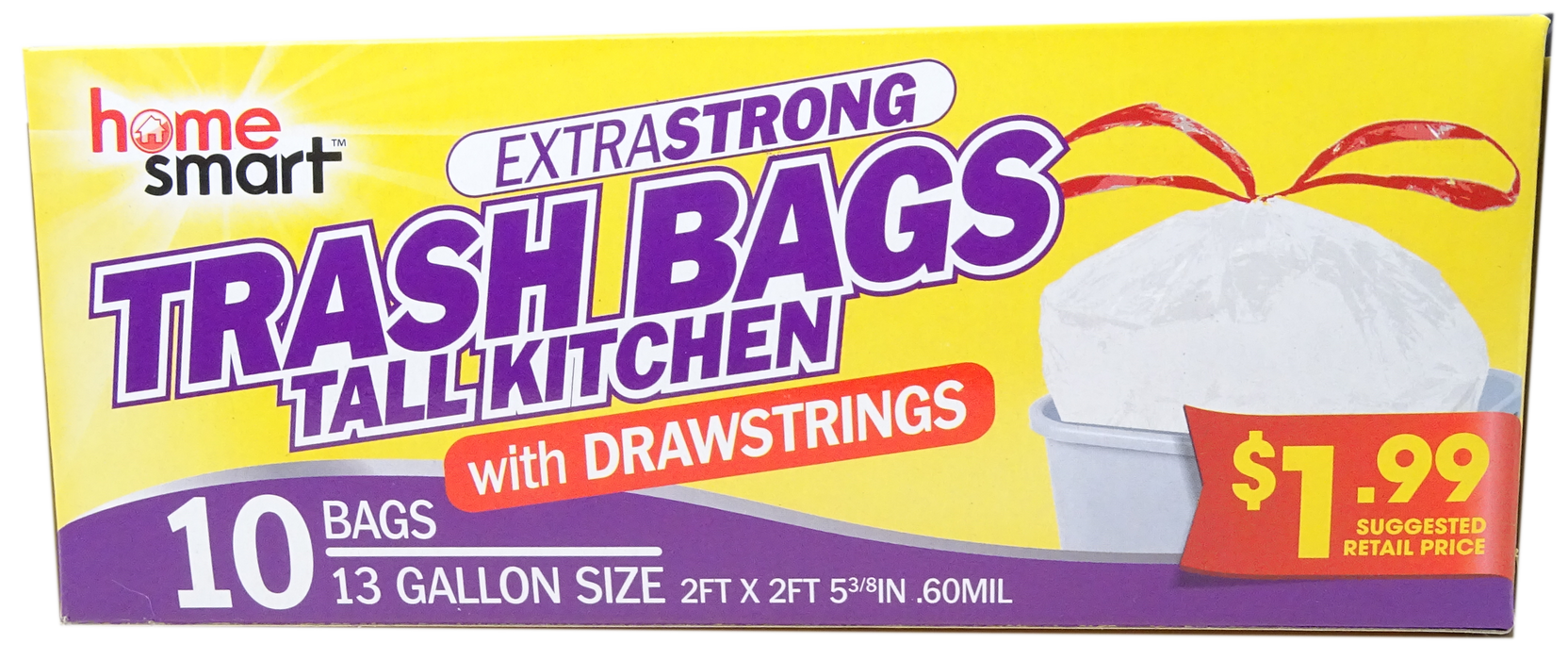 Home Smart Extra Strong Tall Kitchen Trash Bags, 13 Gallon, 10 ct
