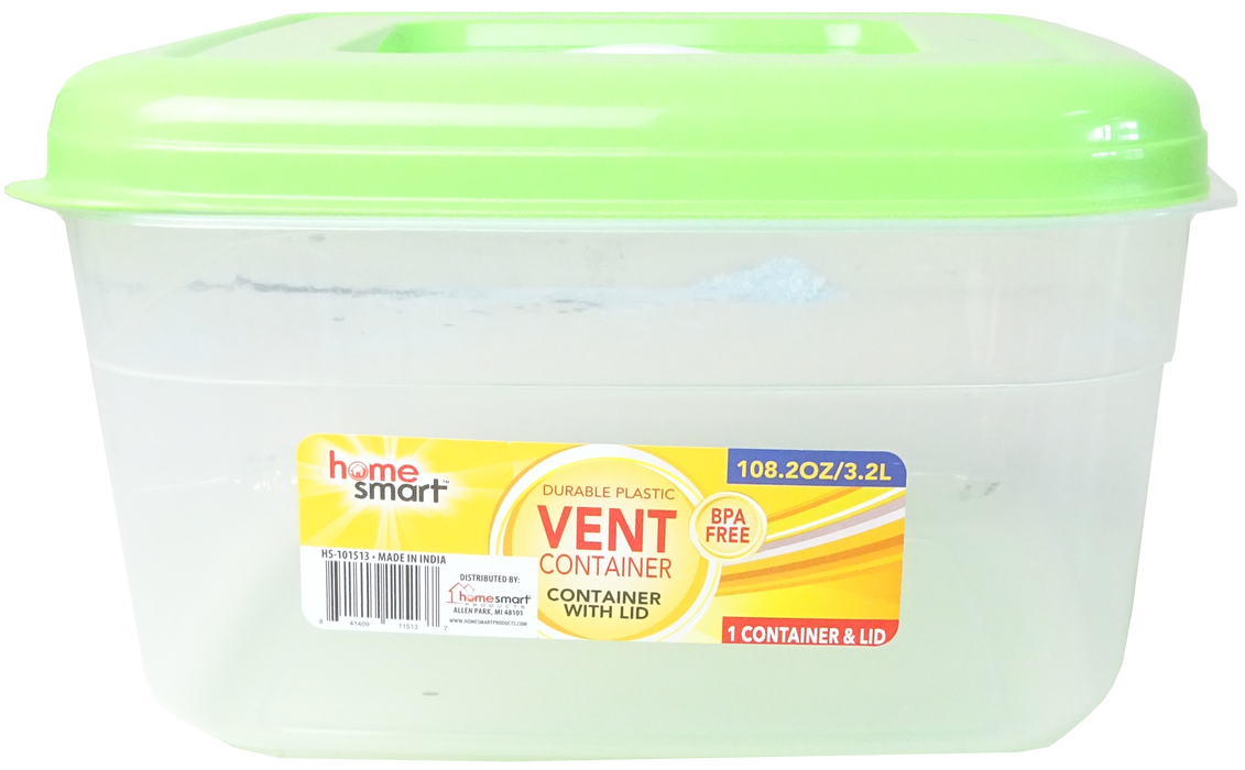 Home Smart Durable Plastic Vent Container With Light Green Lid , 3.2 L