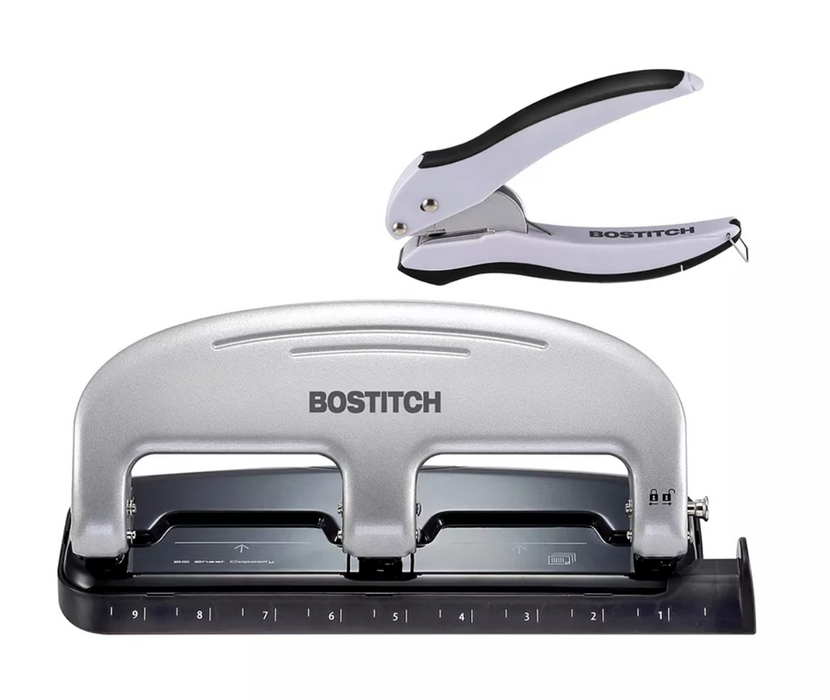 Bostitch Hole Punch Value Pack With One & Three Hole, Silver/Black , 2 pcs