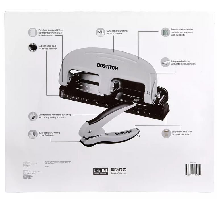 Bostitch Hole Punch Value Pack With One & Three Hole, Silver/Black , 2 pcs