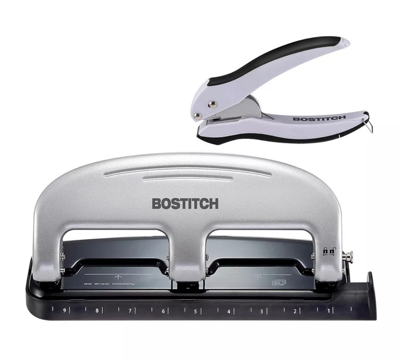 Bostitch Hole Punch Value Pack With One & Three Hole, Silver/Black , 2 pcs