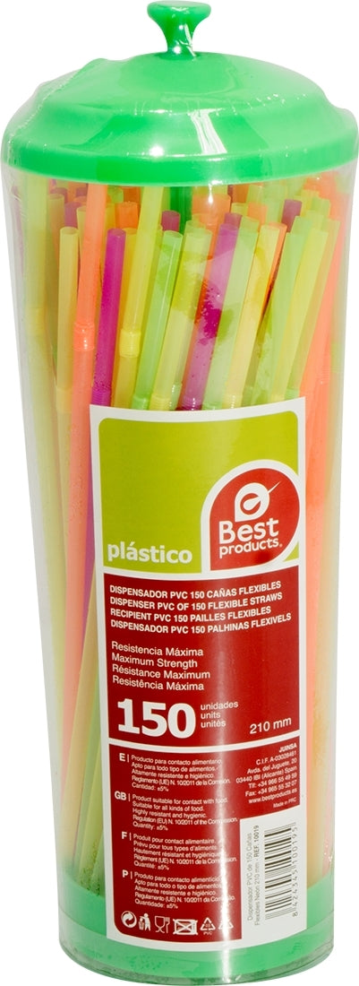 Best Products Flexible Plastic Straws Dispenser, 150 ct