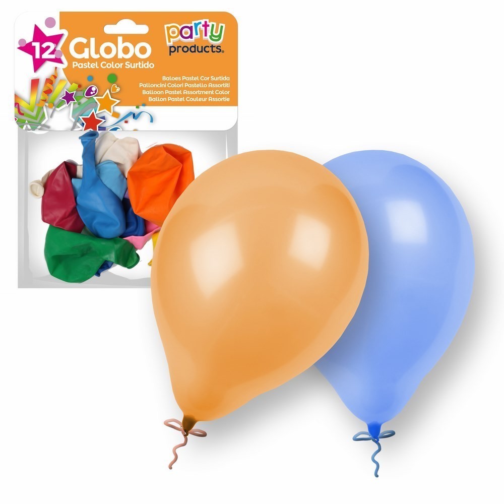 Party Products 23 cm Assorted Balloons, Pastel Colors, 12 ct