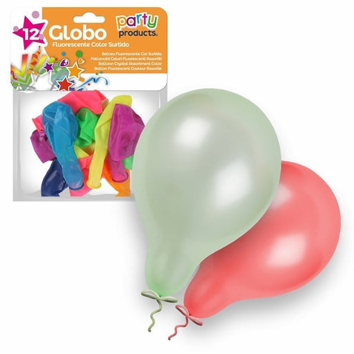 Party Products 23 cm Assorted Balloons, Fluorescent, 12 ct