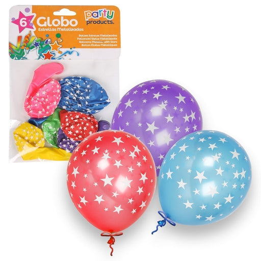 Party Products 23 cm Assorted Balloons with Stars, 6 ct