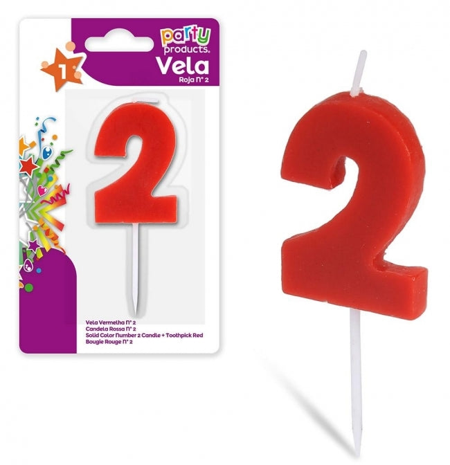 Party Products Red Birthday Candle, Nr. 2, 1 ct