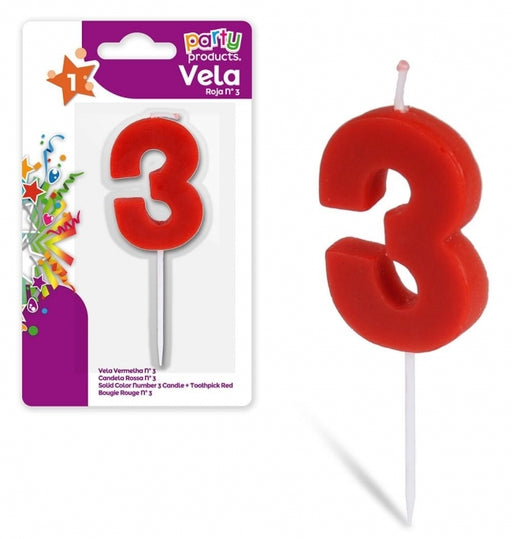 Party Products Red Birthday Candle, Nr. 3, 1 ct