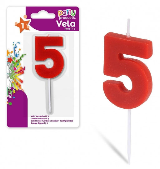 Party Products Red Birthday Candle, Nr. 5, 1 ct