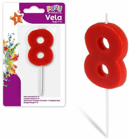 Party Products Red Birthday Candle, Nr. 8, 1 ct