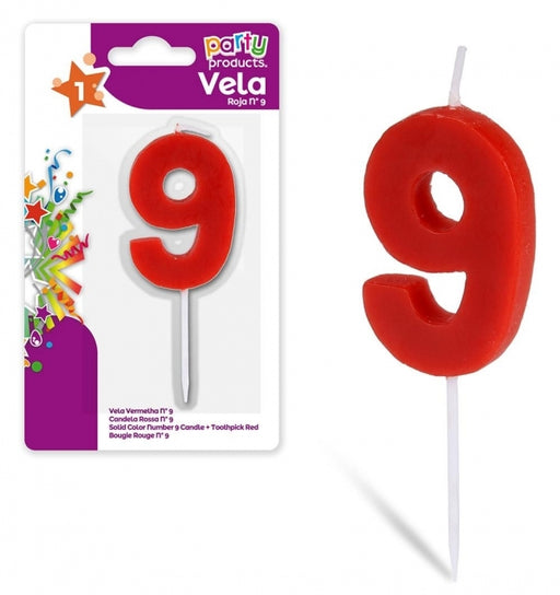 Party Products Red Birthday Candle, Nr. 9, 1 ct