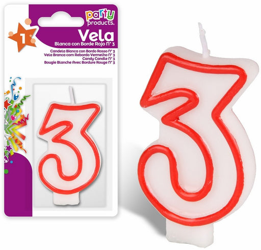 Party Products Red and White Candle, Nr. 3, 1 ct