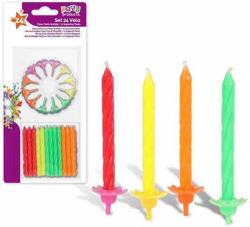 Party Products Neon Candles Set (24 candles, 12 holders), 24 ct