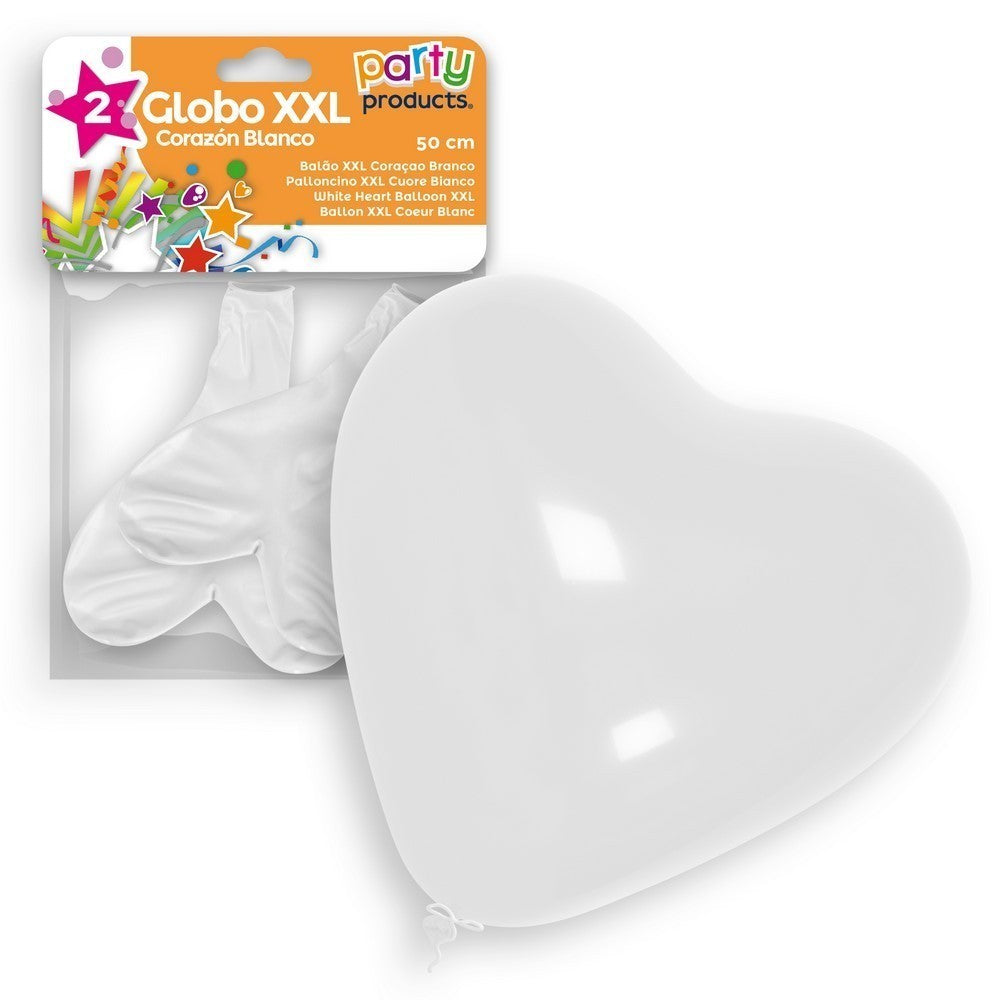 Party Products 50 cm XXL Heart Shaped Balloons, White, 2 ct