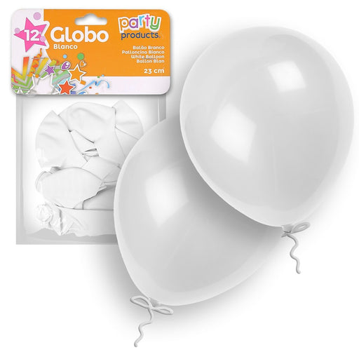 Party Products 23 cm Balloons, White, 12 ct