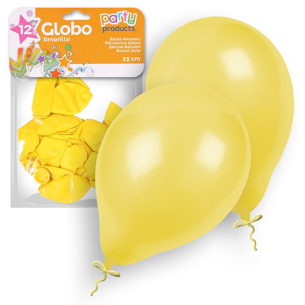 Party Products 23 cm Balloons, Yellow, 12 ct