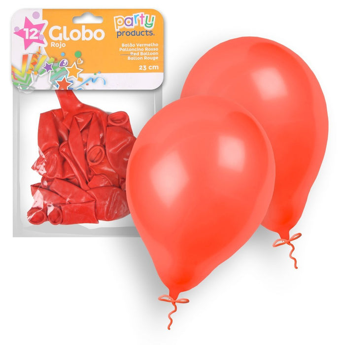 Party Products 23 cm Balloons, Red, 12 ct