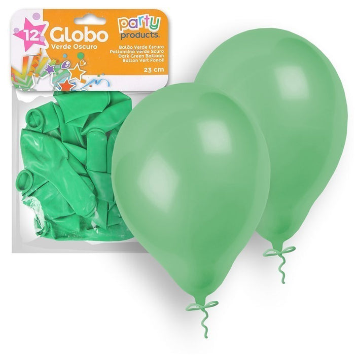 Party Products 23 cm Balloons, Dark Green, 12 ct