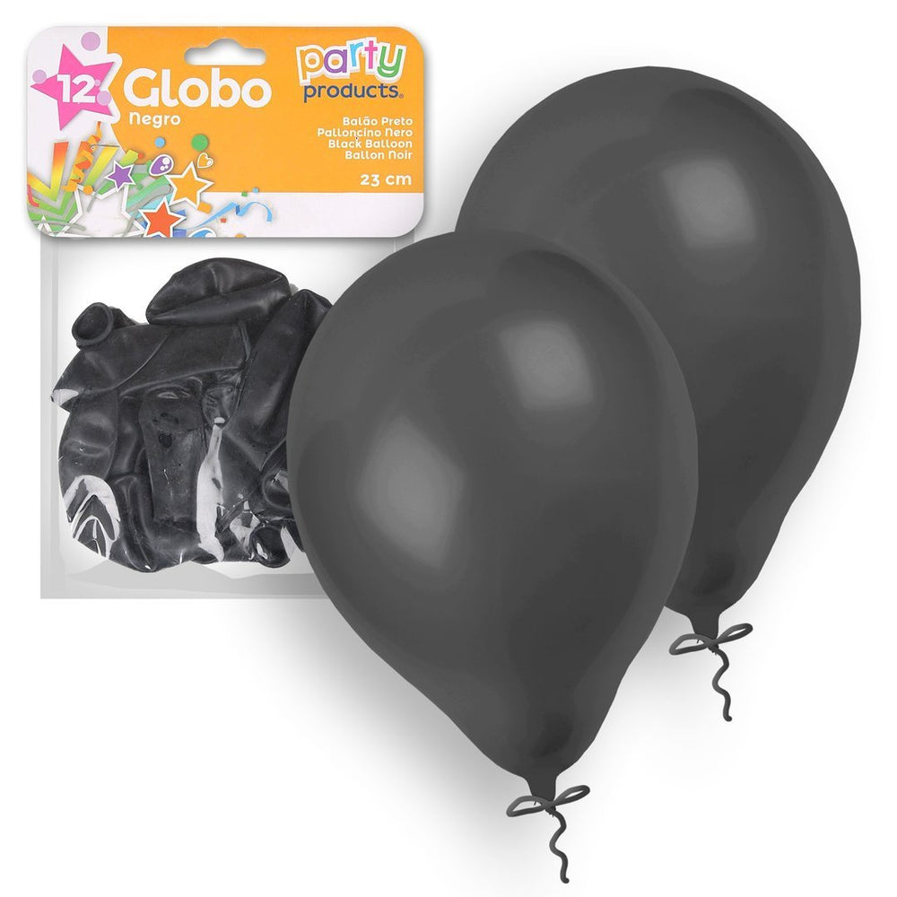 Party Products 23 cm Balloons, Black, 12 ct