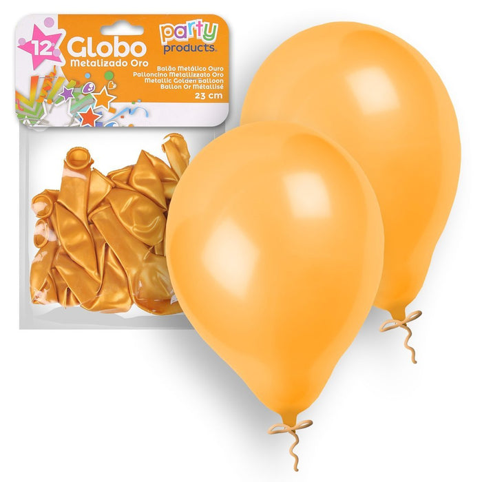 Party Products 23 cm Balloons, Metallic Golden, 12 ct