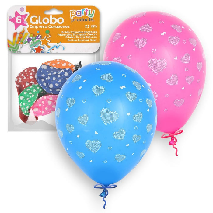 Party Products 23 cm Assorted Ballloons with Hearts, 6 ct