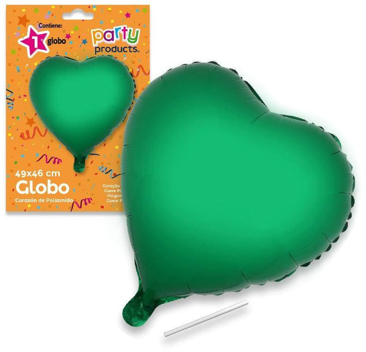 Party Products Heart Shaped Polyamide Balloon, Green, 49 x 46 cm