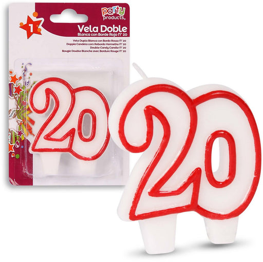 Party Products Red and White Candle, Nr. 20, 1 ct