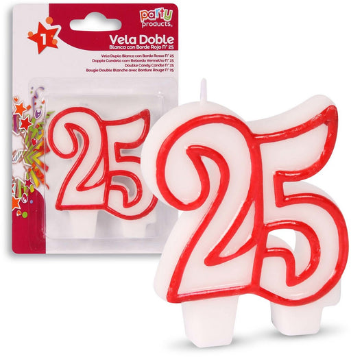 Party Products Red and White Candle, Nr. 25, 1 ct